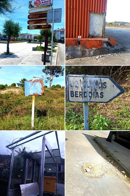 Fotografías difundidas polo BNG de Muxía sobre o mal estado de infraestruturas municipais